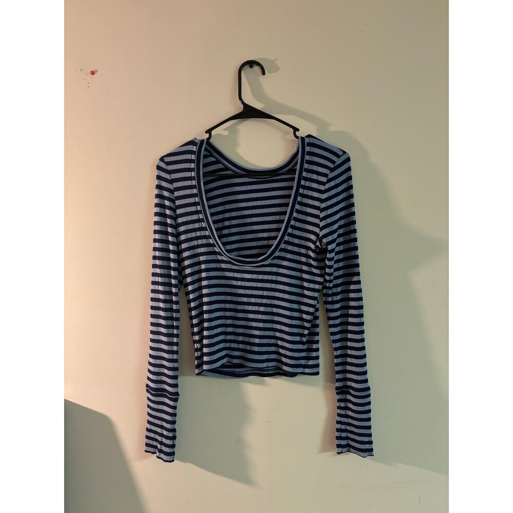 aerie Navy & White Striped Scoop Neck Long Sleeve Tee